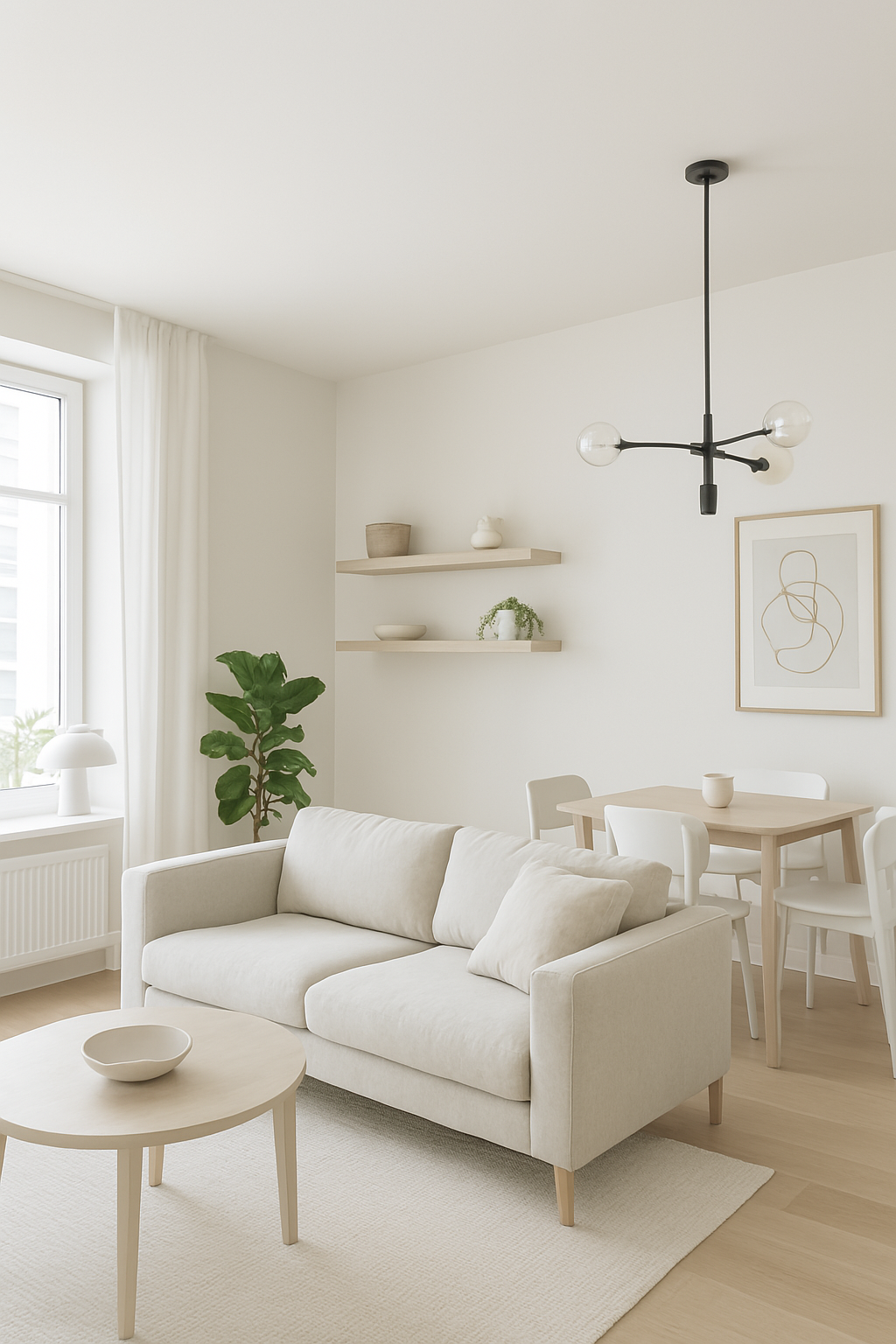 A bright airy modern apartment design with neutral colors.